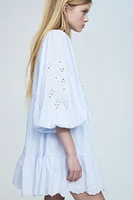 Balloon-sleeved Dress with Eyelet Embroidery