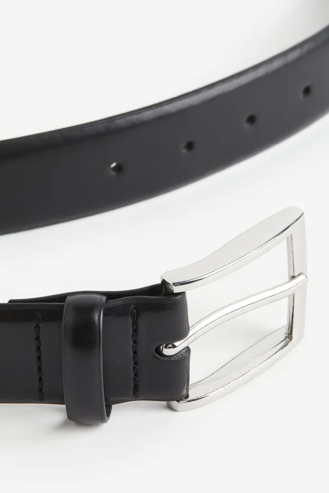 Men - Black Leather Belt - Size: XL - H&M