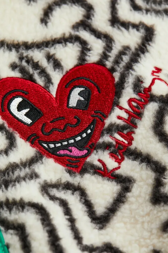 Embroidered Teddy Fleece Half-zip Sweatshirt