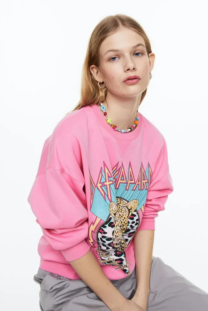 H&M+ Printed Sweatshirt - Pink/Def Leppard - Ladies