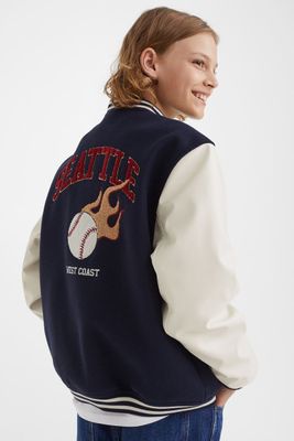 Appliquéd Baseball Jacket