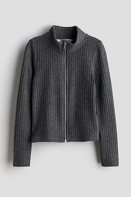 Ribbed Cardigan with Zipper