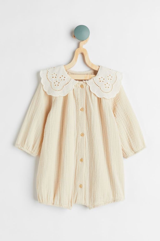 Romper Suit with Eyelet-embroidered Collar