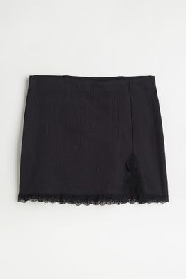 Ribbed Lace-detail Skirt