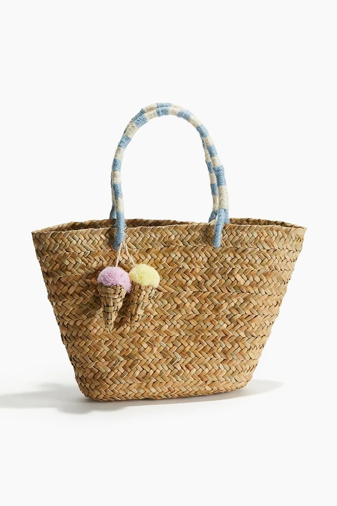 Straw Bag with Pompoms