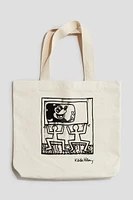 Print-motif Cotton Canvas Tote Bag