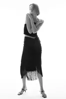 Satin Skirt with Fringe