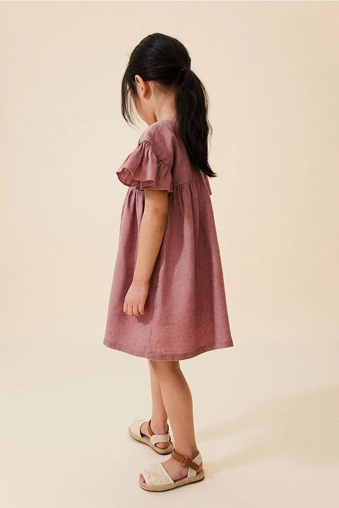 Flutter-sleeved Linen Dress