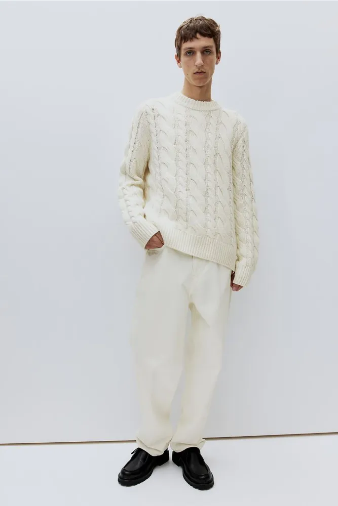 Regular Fit Wool-blend Cable-knit Sweater