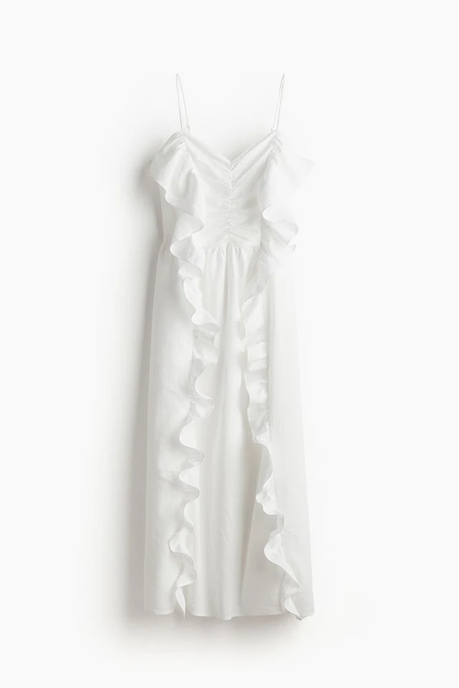 Linen-blend Ruffle-trimmed Dress