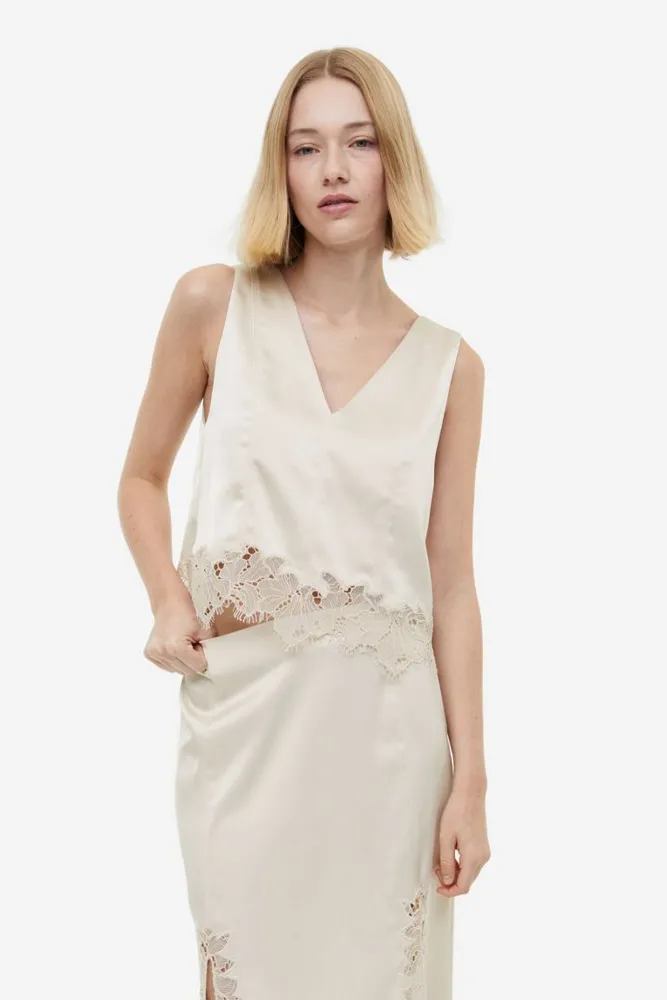 H&M Lace-trimmed Satin Top