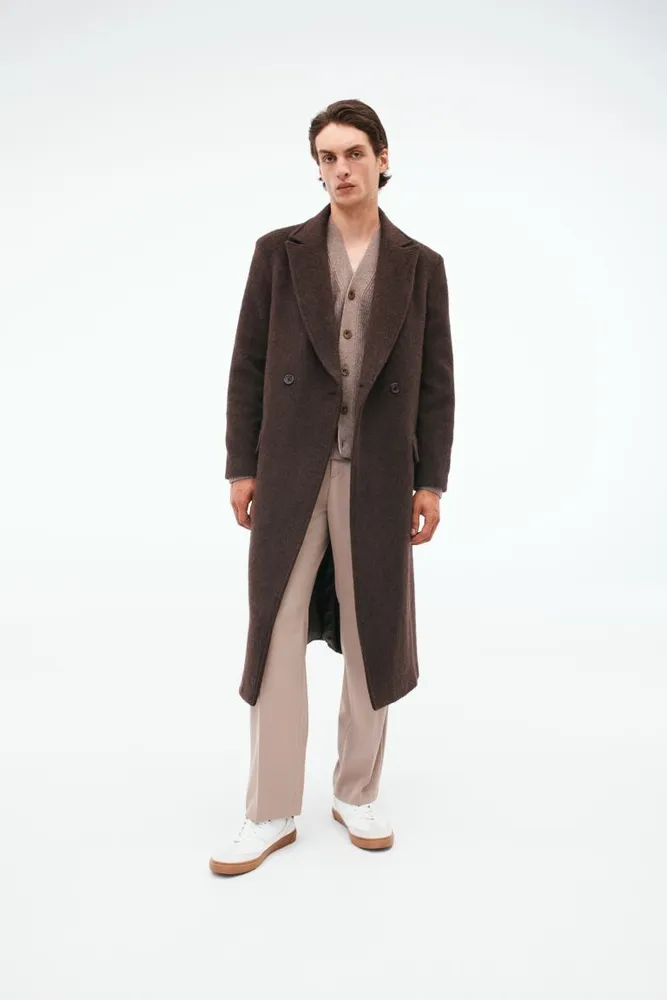 Brushed Wool-Blend Double-Breasted Coat