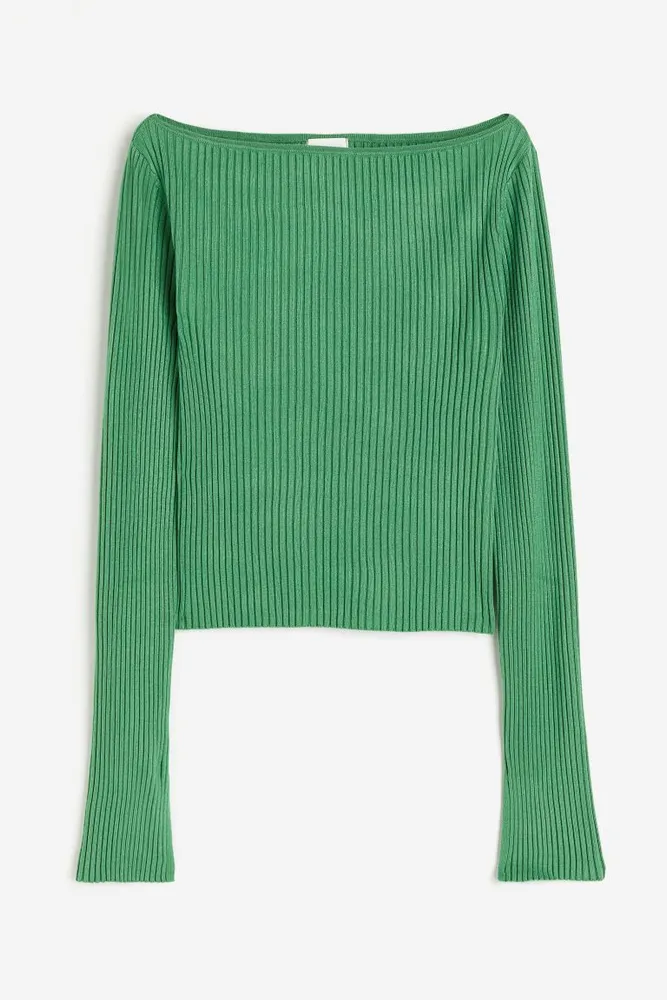 Rib-knit Boat-neck Top