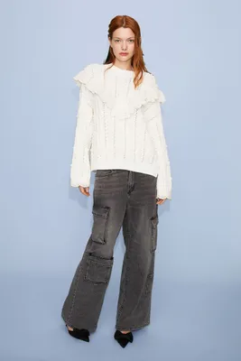 Ruffle-trimmed Textured-knit Sweater
