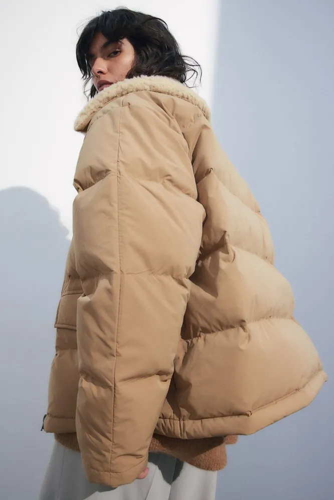 Down Puffer Jacket with Teddy Collar