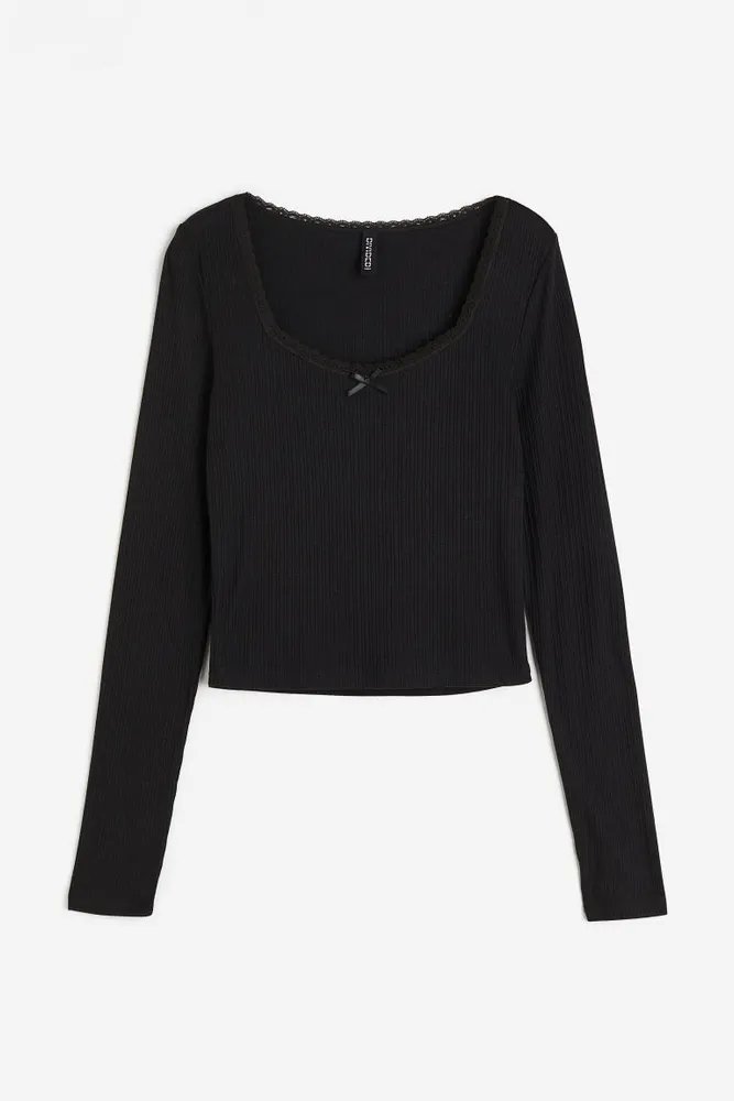 Buy H&M Lace-Trimmed Ribbed Top Online