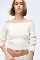 Rib-knit Off-the-shoulder Sweater
