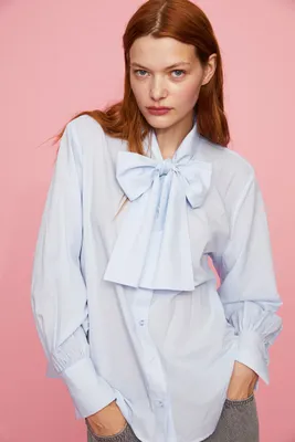 Blouse with Bow Collar