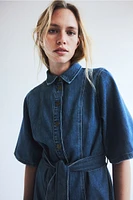 Tie-Belt Denim Dress