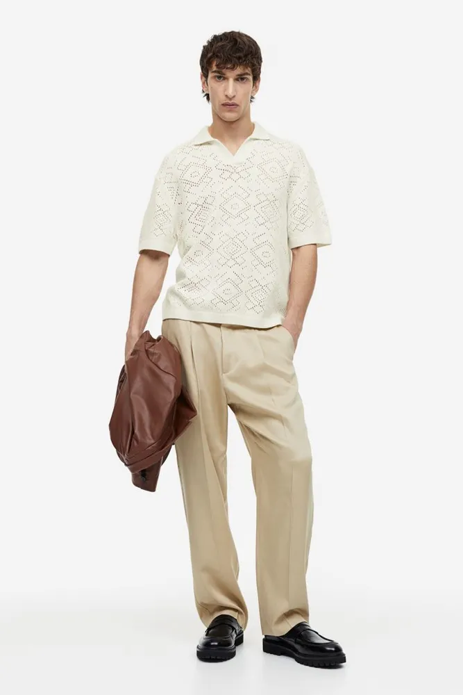 Relaxed Fit Crochet-look Polo Shirt