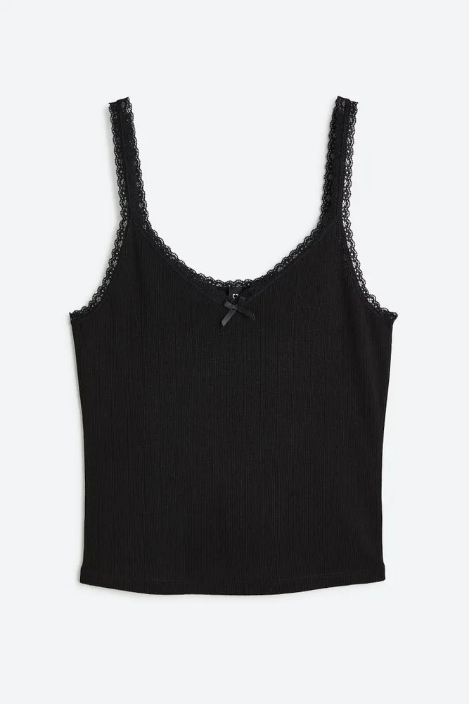 H&M Lace-trimmed Ribbed Tank Top | CoolSprings Galleria