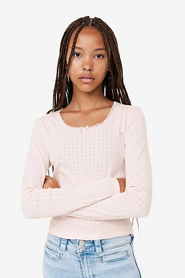 Lace-trimmed Pointelle Jersey Top