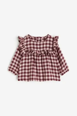 Ruffle-trimmed Flannel Blouse