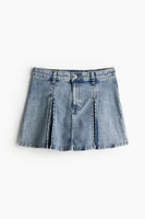 Pleated Denim Mini Skirt