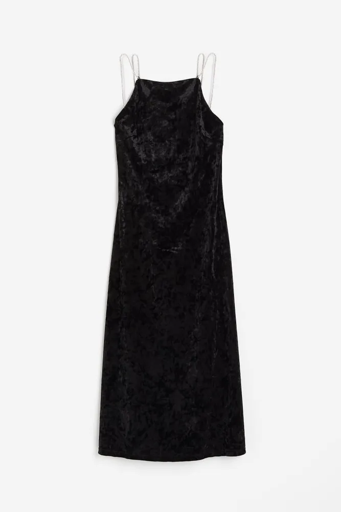 Rhinestone-strap Velour Dress