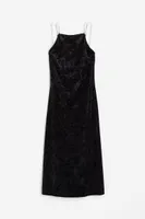Rhinestone-strap Velour Dress