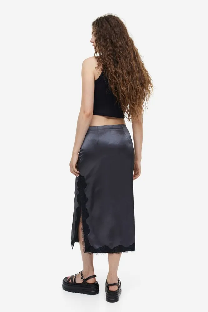 Lace-trimmed Satin Skirt