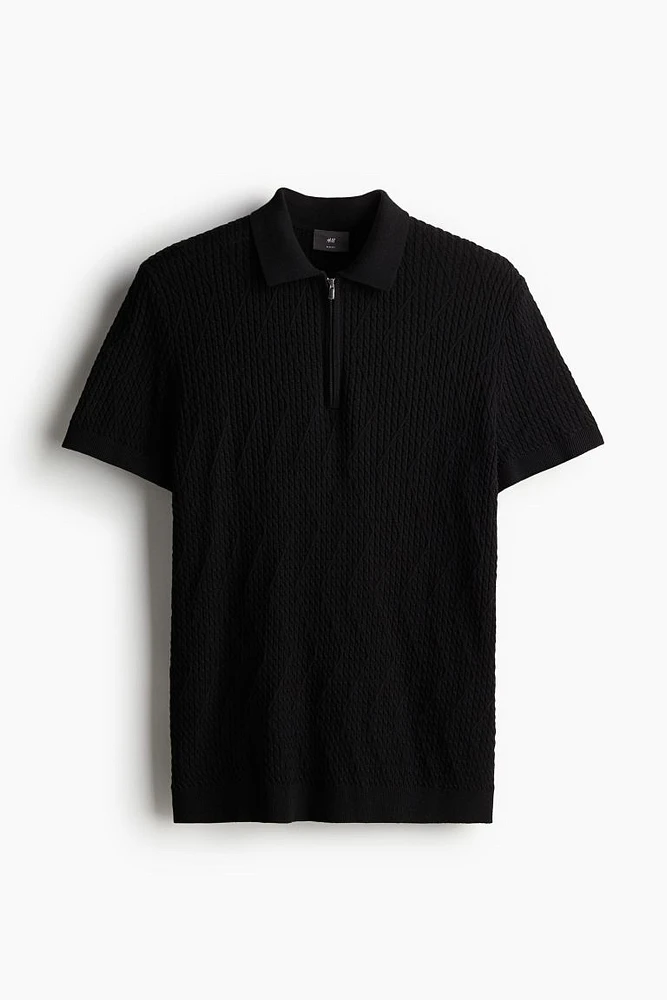 Slim Fit Cable-knit Polo Shirt