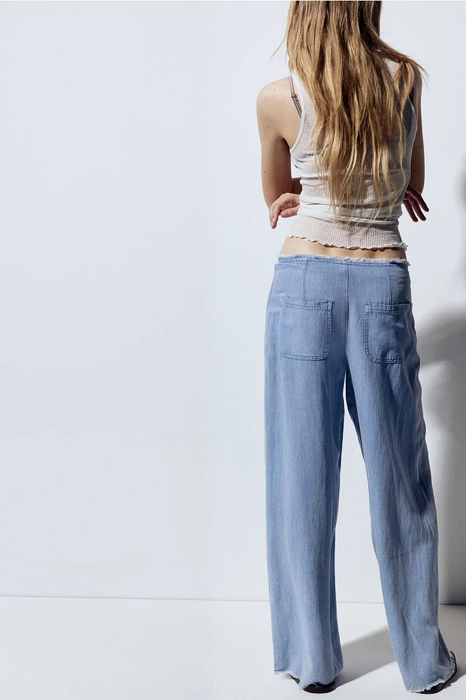 Frayed-edge Linen-blend Pants