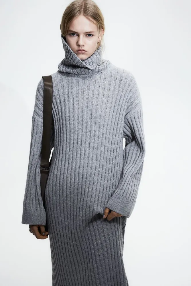 Rib-knit Turtleneck Dress