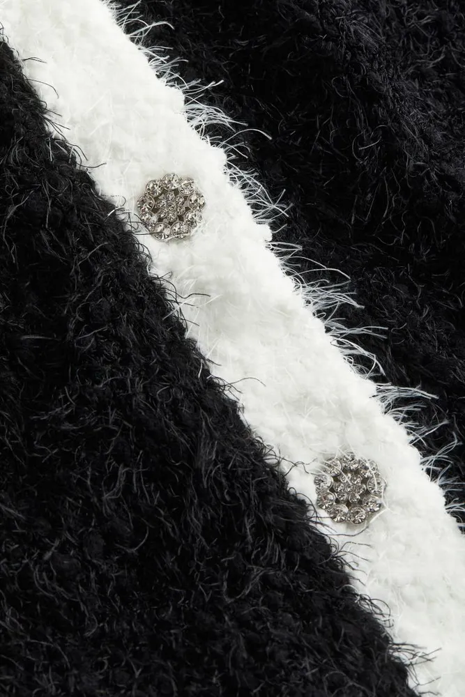 Heavenlyarn™ Rhinestone Buttoned Cropped Cardigan Black