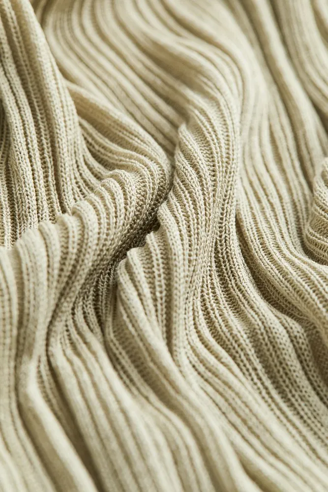 Sheer Rib-knit Mock Turtleneck Top