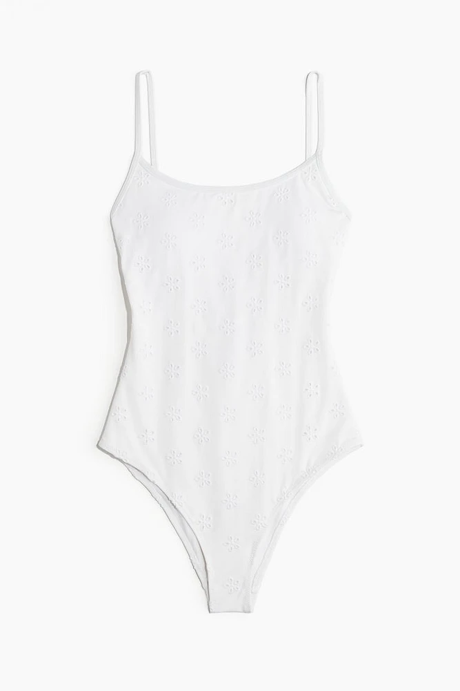 Padded-cup Eyelet Embroidered Swimsuit
