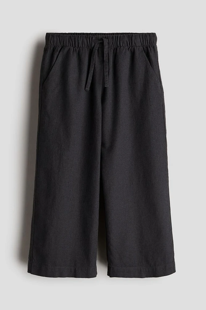 Wide-leg Linen-blend Pull-on Pants