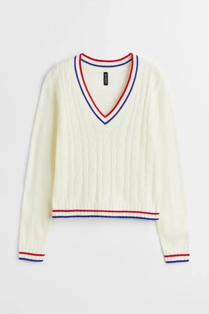 V-neck Cable-knit Sweater