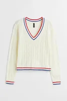 V-neck Cable-knit Sweater