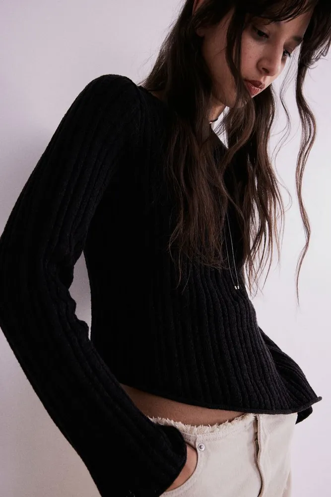 Rib-knit Sweater with Asymmetric Hem