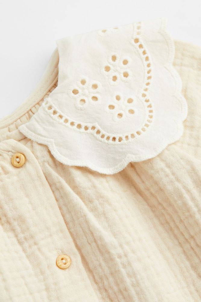 Romper Suit with Eyelet-embroidered Collar