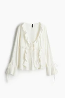 Linen-blend Flounced Top