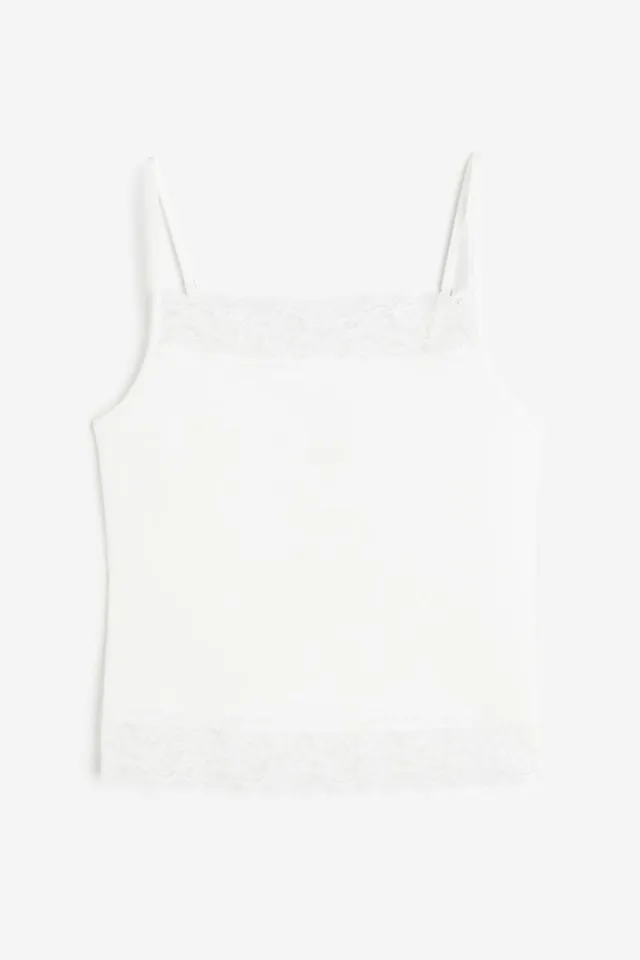 Lace-trimmed Ribbed Tank Top