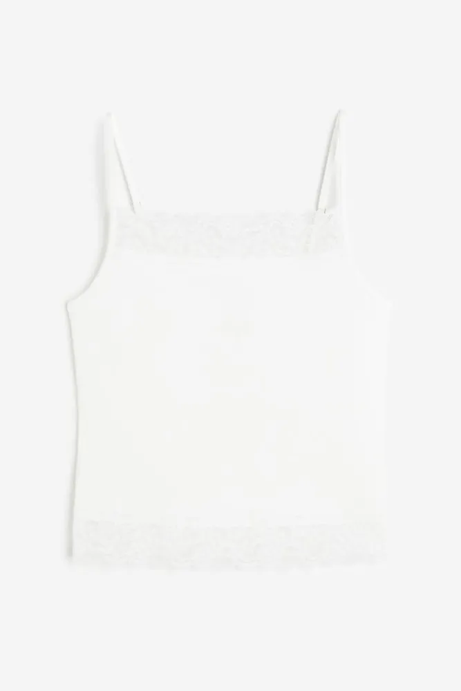 H&M White Lace Trim Tank Top. Adjustable Straps. - Depop