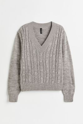V-neck Cable-knit Sweater