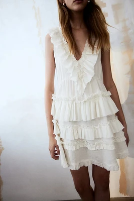 Ruffle-trimmed Cotton Easy-wear Dress
