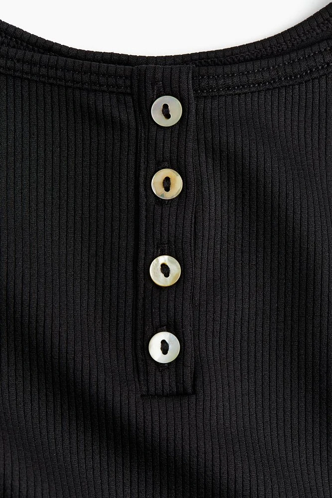 Ribbed Button-front Bodysuit
