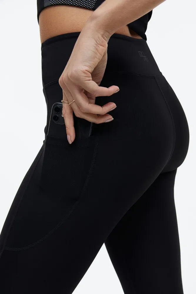 DryMove™ Warm Pocket-detail Sports Leggings - Black - Ladies