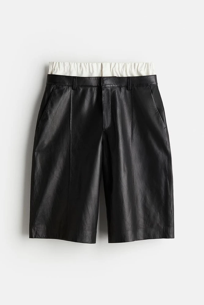 Double-waistband Leather Shorts